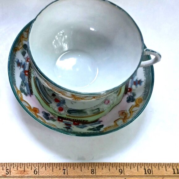 Antique Eggshell Thin Porcelain Hand-painted Geisha Japan 2 Cups with Saucers - Picture 16 of 16